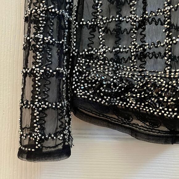 Endless Rose Black Mesh Beaded Embellished Long Sleeve Top Size Large - Picture 8 of 16